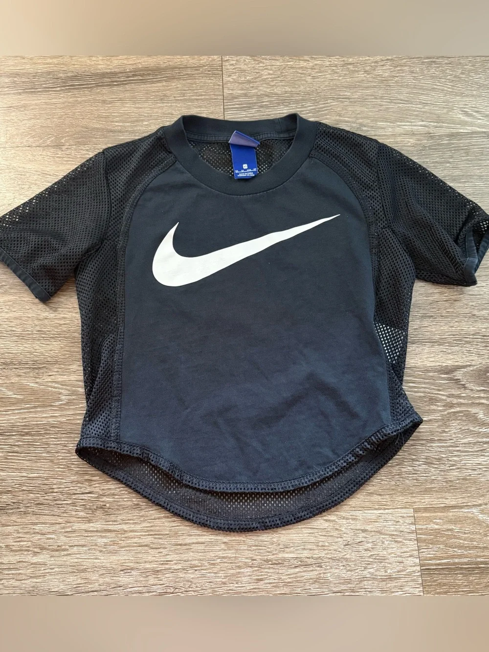 Nike Swoosh Mesh Detail Short Sleeve Top Black